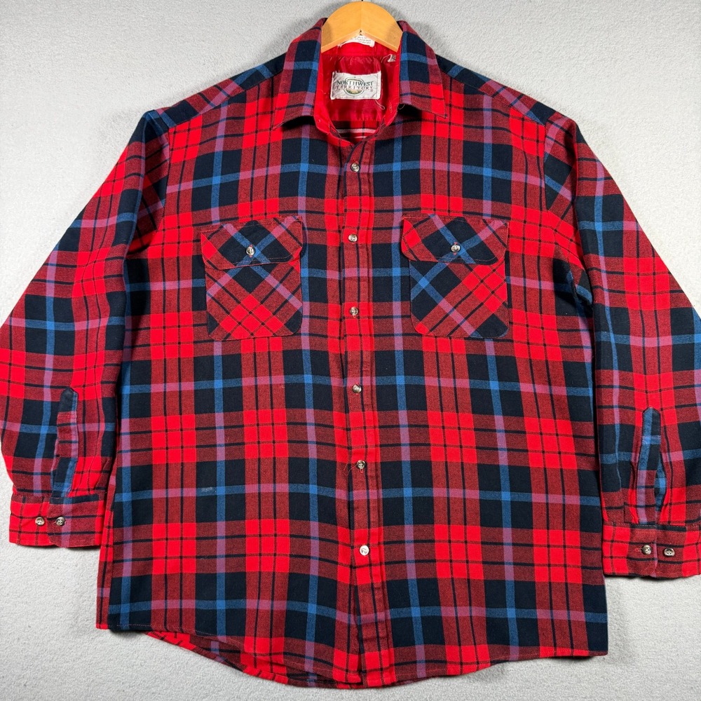 Northwest Territory Mens XLT Red Blue Plaid Acrylic Flannel Button Down Shirt